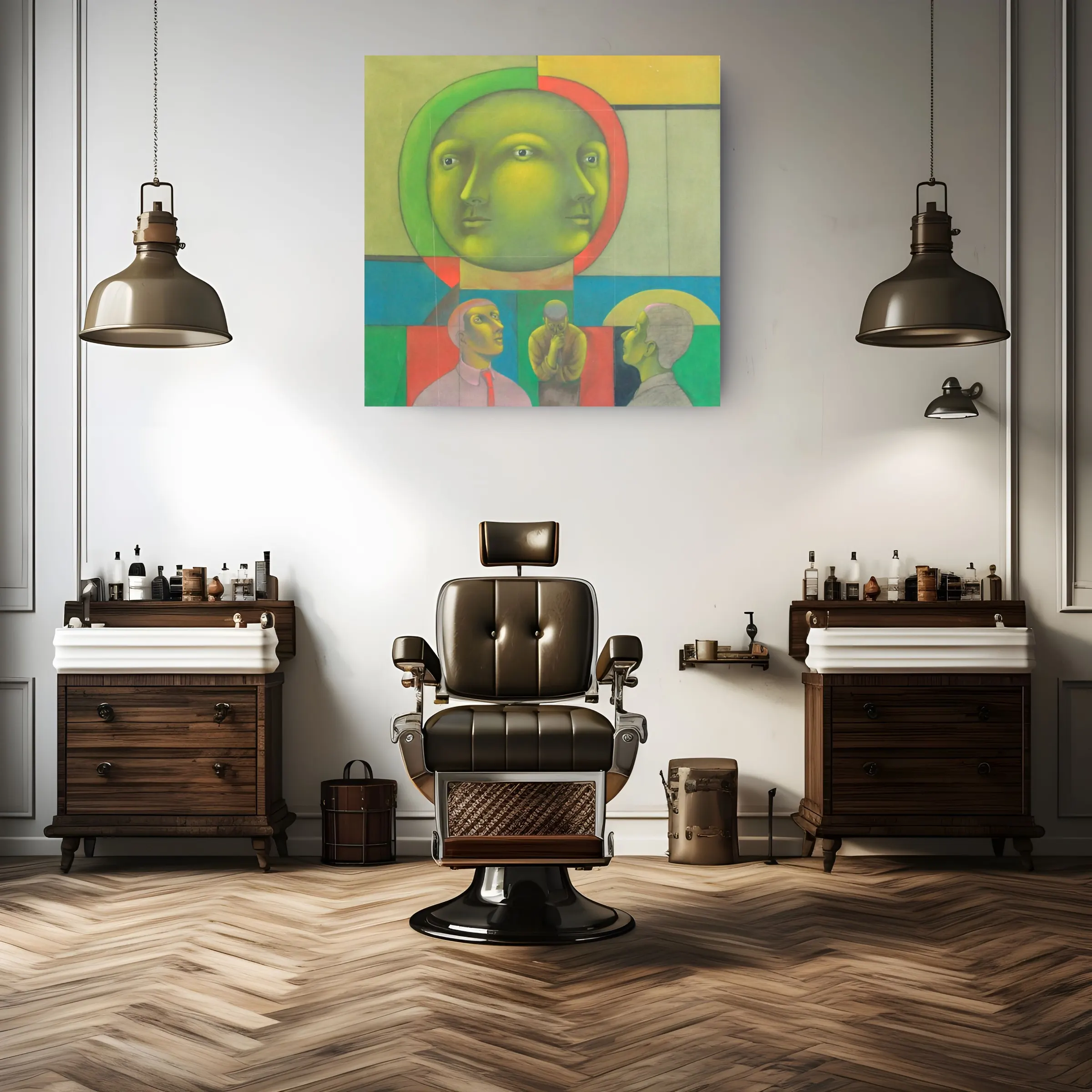 Quadro de Zélio Alves Pinto - Pensadores - ambientado em diferentes estilos de salas.