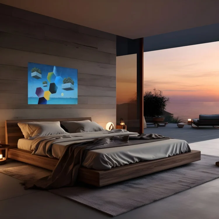Obra de Walter Lewy em ambientes - quarto - luxo - praia