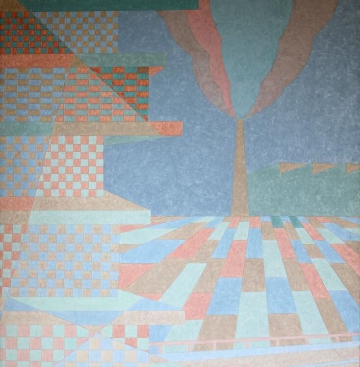 Pintura a óleo original de Aldir Mendes exposta no acervo da galeria.